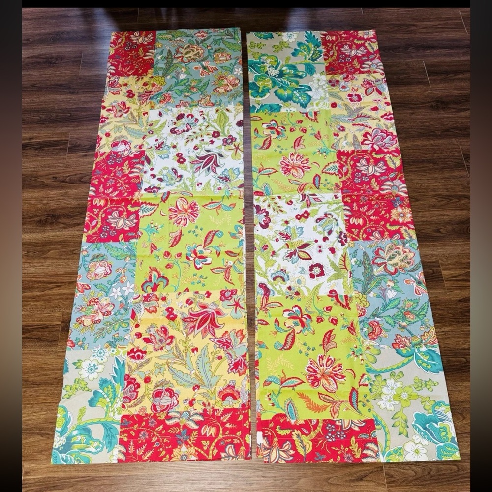 Pier 1 Multicolor Floral Patchwork Curtains 54"x80" RARE (sold as a pair)